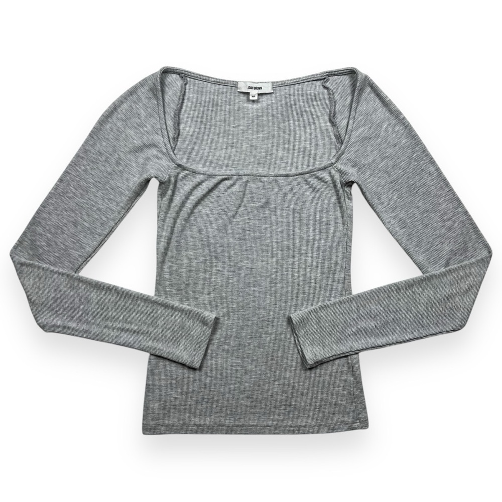Joah Brown Grey Square Neck Long Sleeve Top
